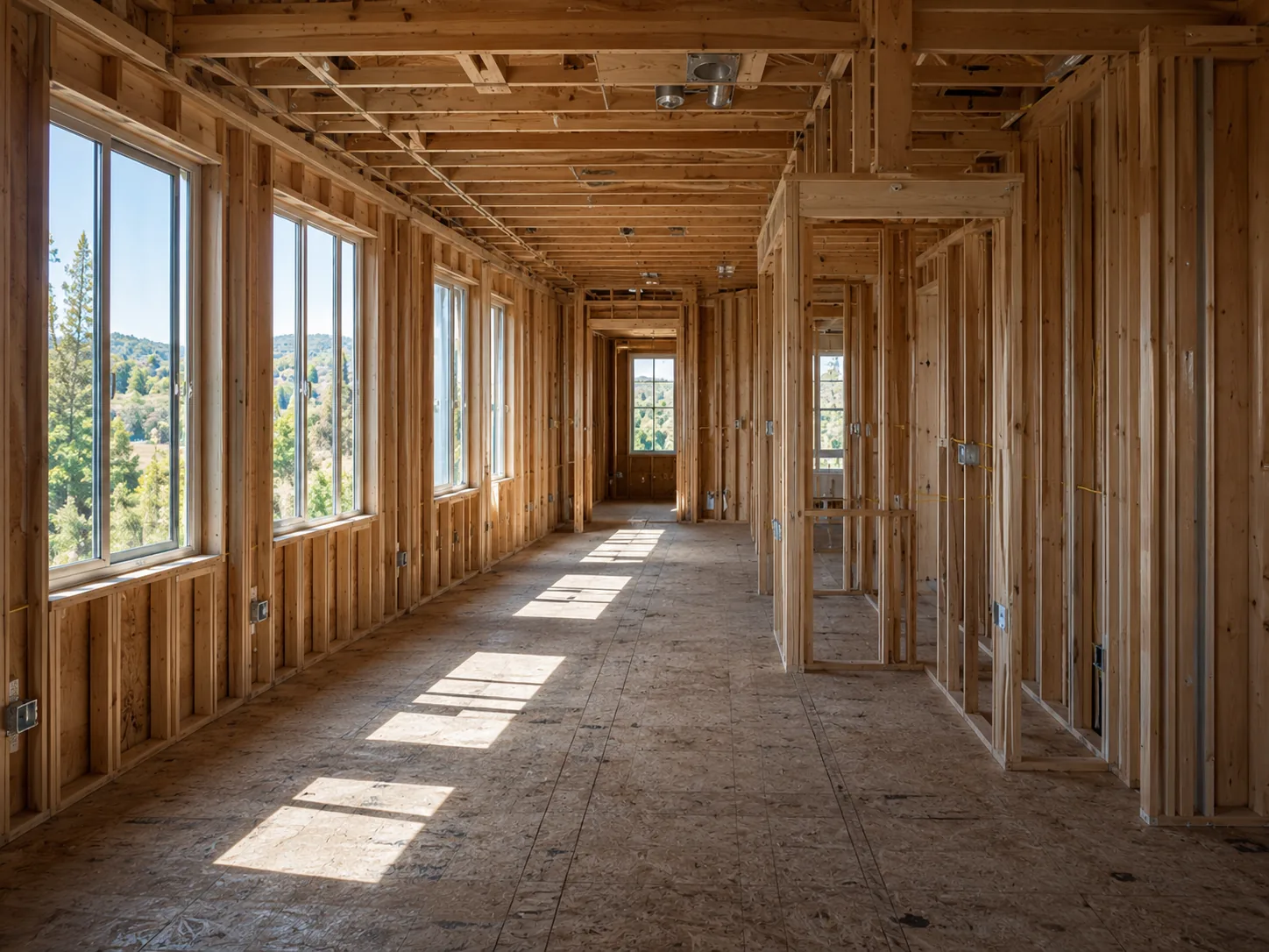 Interior framing of a residential construction project