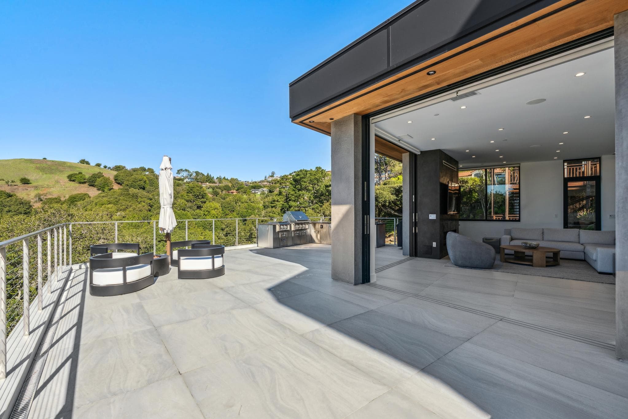 Modern custom home exterior and covered patio