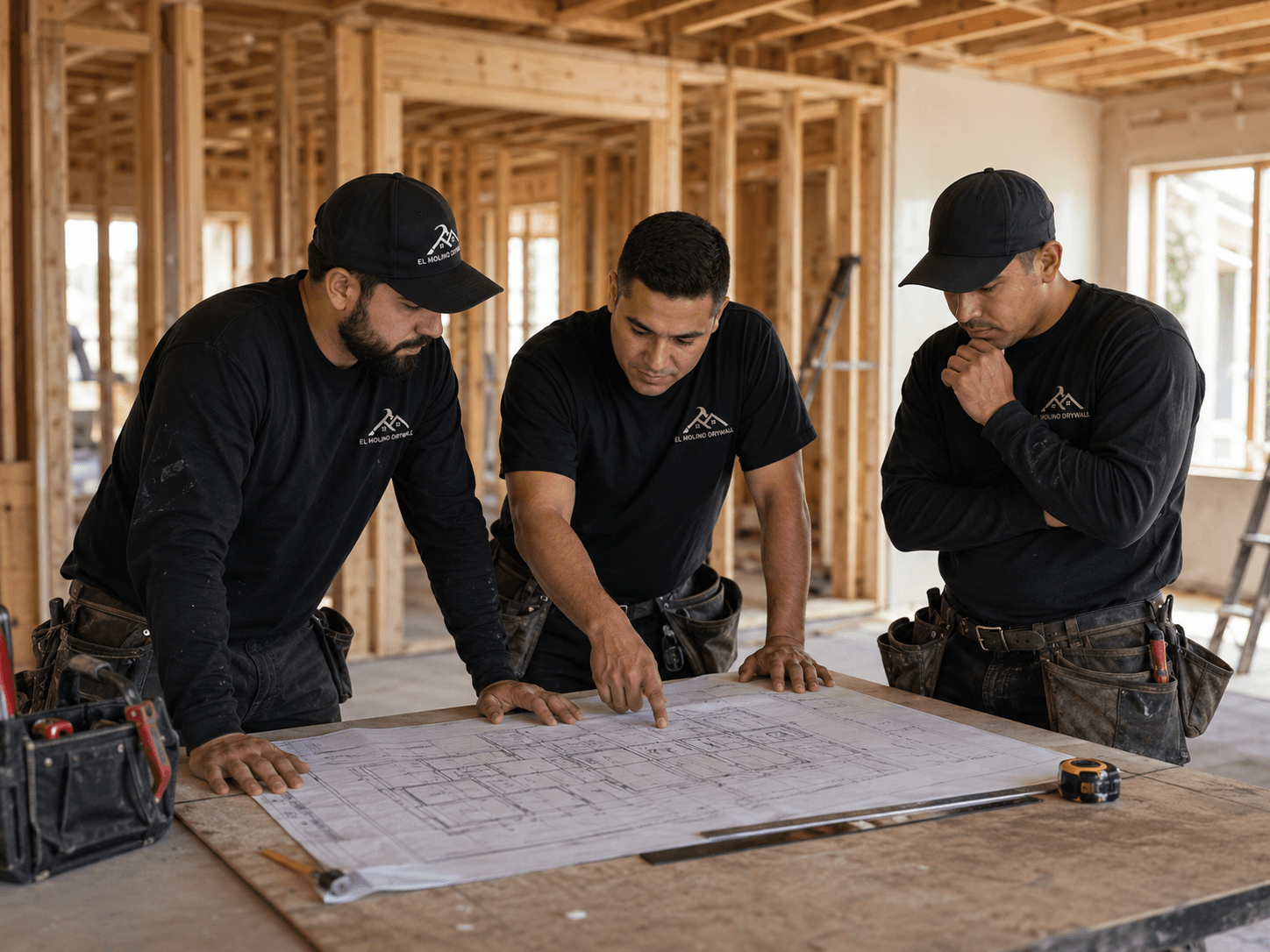 Drywall crew coordinating on a residential project