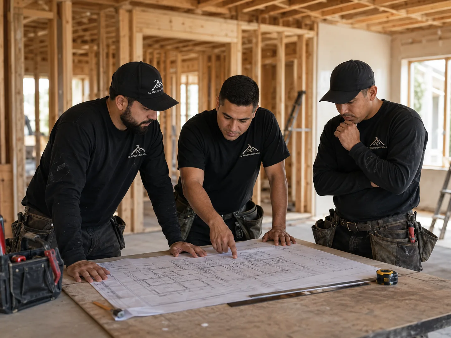 Drywall crew coordinating on a residential project